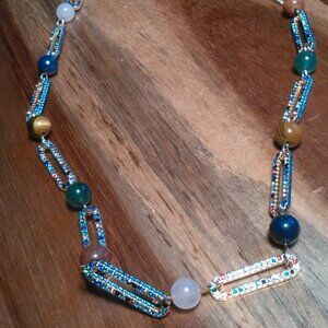 Multi-Gemstone Paperclip Goldtone Alloy Necklace